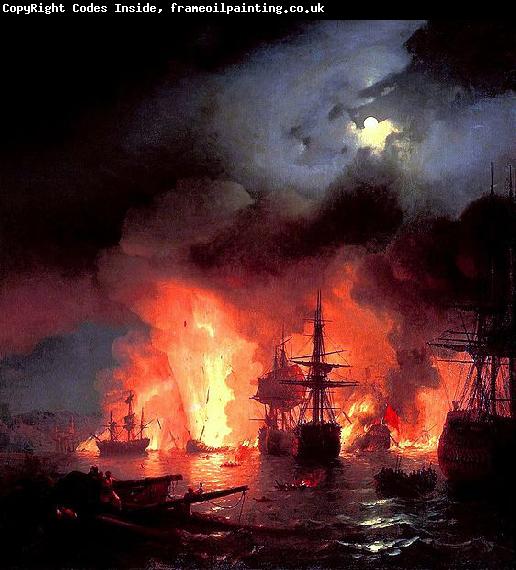 Ivan Aivazovsky Battle of cesme at Night